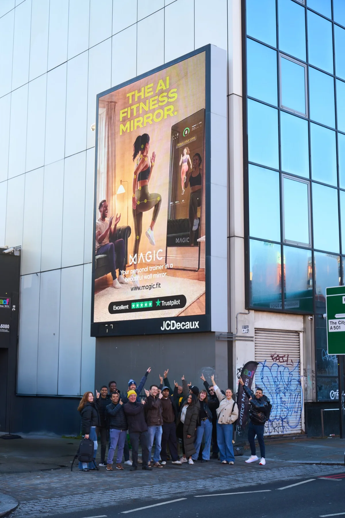 MAGIC AI campaign on a large JCDecaux billboard at Old Street in London