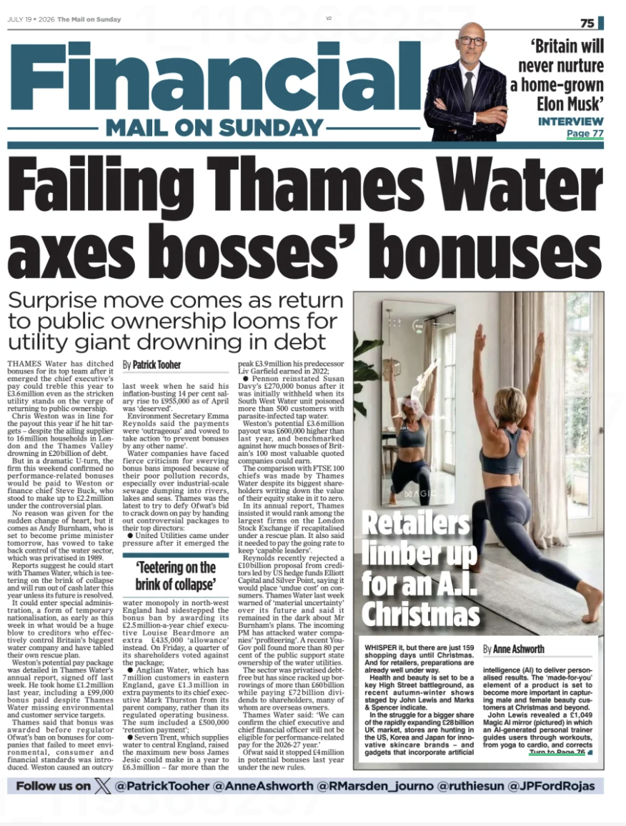 Financial Mail on Sunday page featuring MAGIC AI imagery created by Kate Rubina